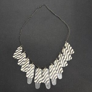 Zebra Statement Necklace Women OS Black White Tiered Bib Metal Plate